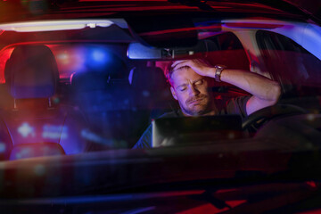 distressed man getting pulled over