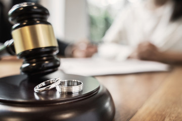 gavel and wedding rings